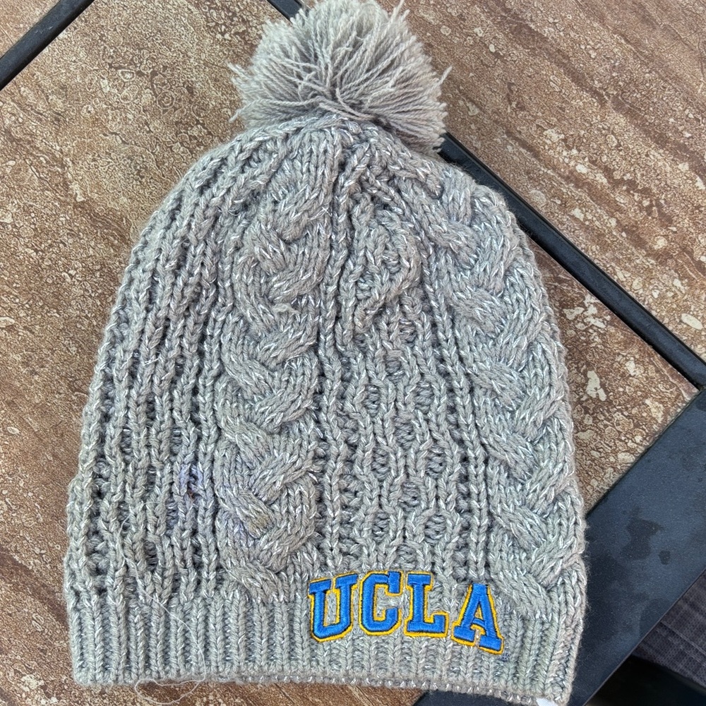 UCLA Grey Cable Knit Pom Beanie